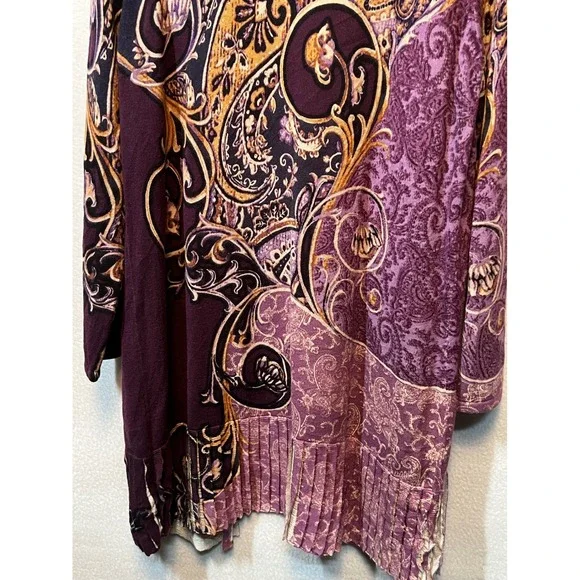 Chicos Paisley Open Front Cardigan Sweater Purple Women Size 2 - Picture 7 of 9
